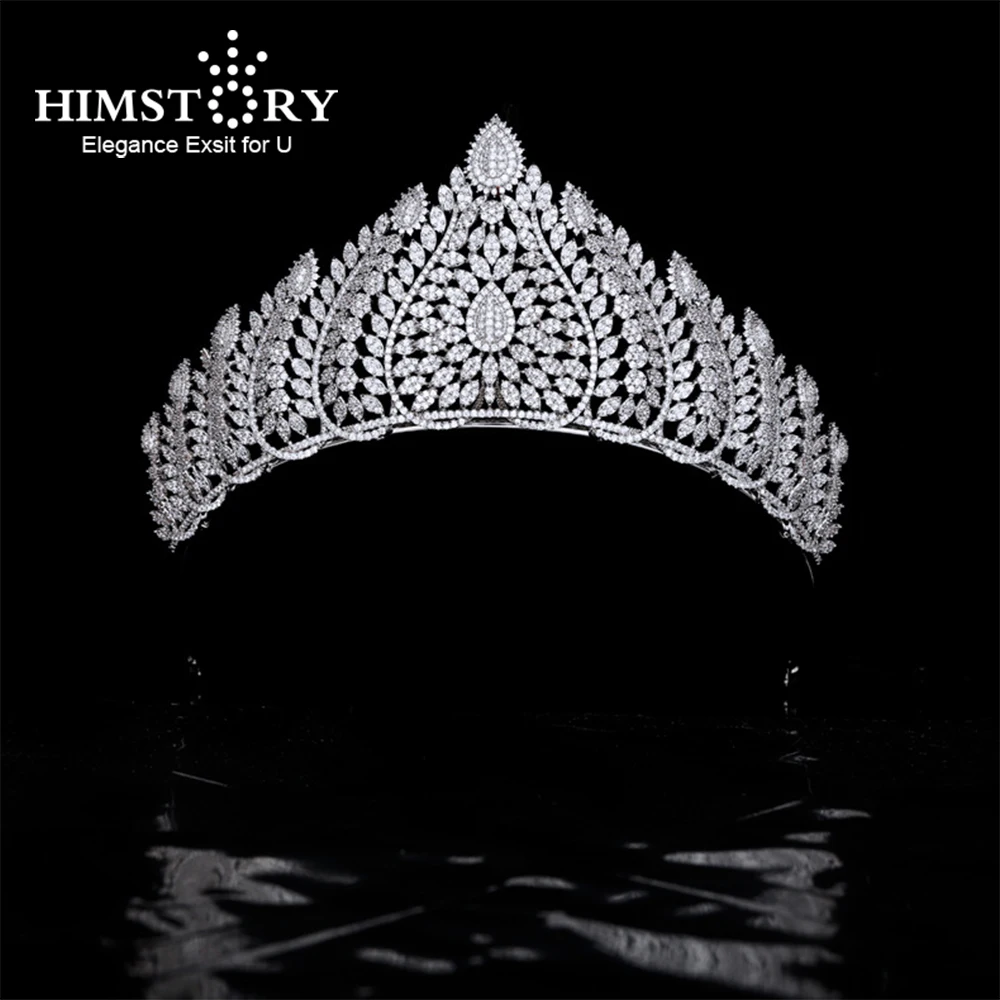 Himstory Luxury Cubic Zircon Tiara Bridal Headband Wedding Crown Women Hair Accessories Princess Event Party CZ Jewelry