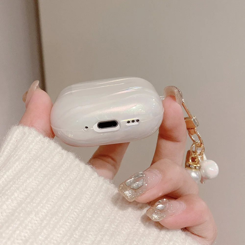 Funda de silicona para auriculares con láser colorido blanco de lujo para apple airpods 2 3 4 pro 2 funda protectora suave con colgante de corazón