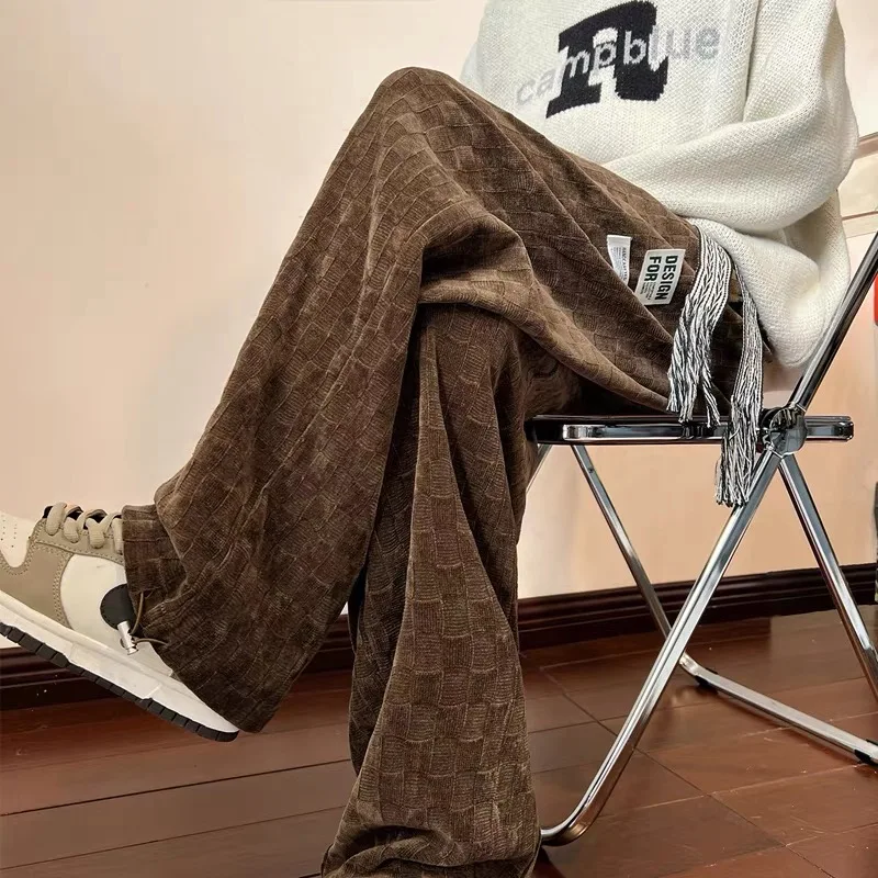 

Винтажные коричневые вельветовые мужские брюки свободного кроя с прямыми штанинами, с драпировкой, повседневные, молодежные, для весны и осени