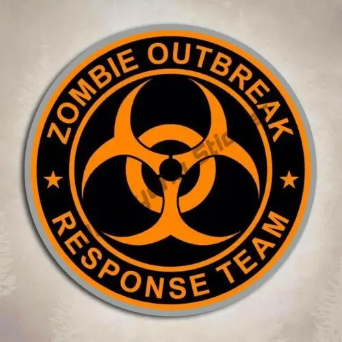 

Оранжевая наклейка с изображением команды реагирующей на вспышку зомби, переводная картинка с изображением биологической опасности и Мертвого пистолета, автомобильная наклейка для бампера, кузова, мотоцикла, аксессуары
