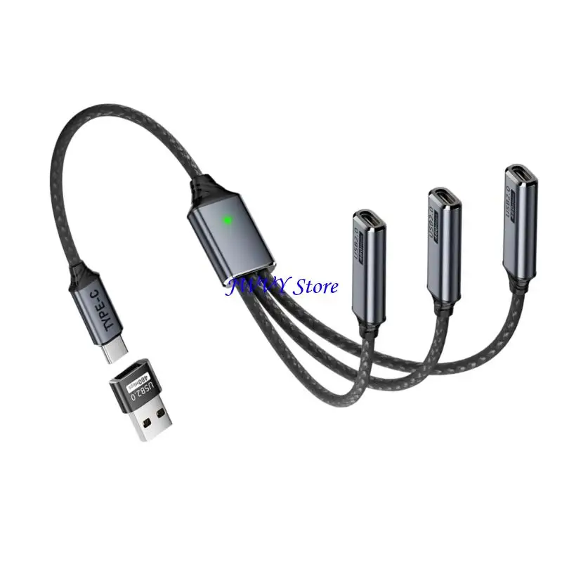 573A Nylon Braided Aluminum USB C OTG Cable Splitter Support 100W Charging and 480Mbps Data Transfer Application
