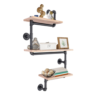3 Tier Wood Wall Shelves with Metal Rack  Wall Mounted Floating Storage Shelf withstand 66.14-110.23lbs Each Tier