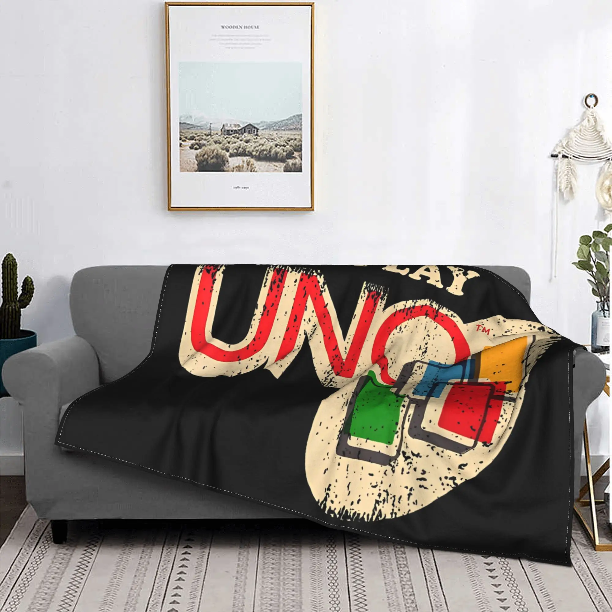 Vintage Let's Play U-UNO-O Knitted Blanket Fleece Board Games Lightweight Throw Blanket Airplane Travel Bedding Couch Rug Piece