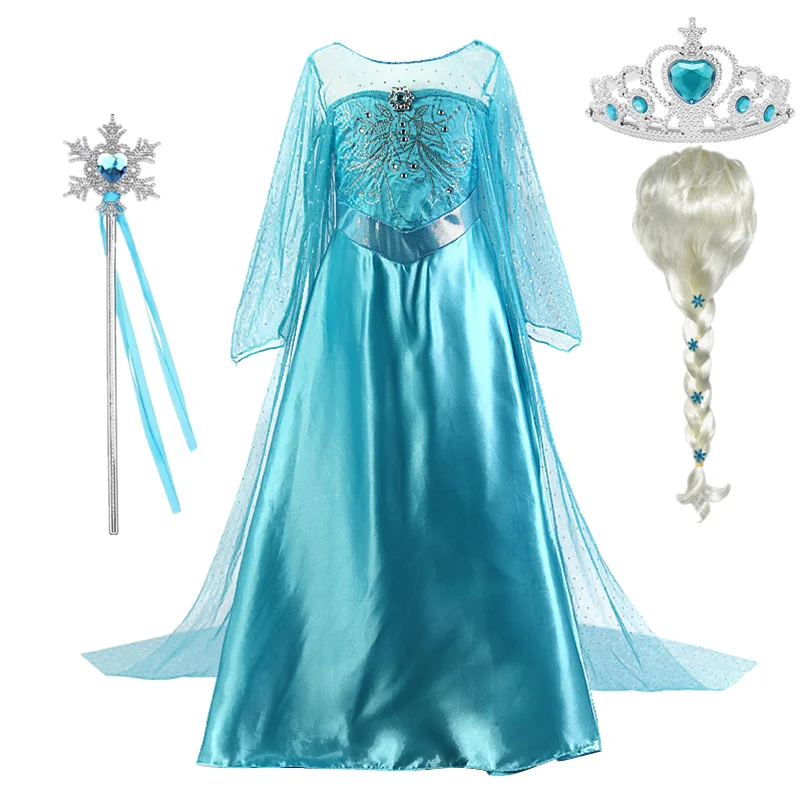 Halloween Elsa Dress for Girls Children Party Princess Costume Kids Disguise with Long Cloak Girl Snow Queen Carnival Clothes