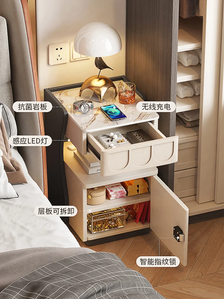 Smart bedside table, rock slab, small 2023 new home multi-function wireless charging, fingerprint lock, safe, all-in-one