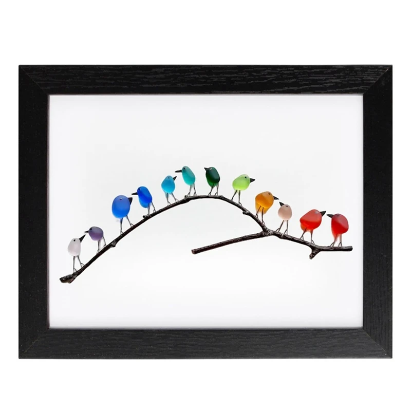 

Rainbow Birds on Branch - Resin & Driftwood Picture -Rainbow Bird Wall Decor for Bedroom and Living Room 12Inch