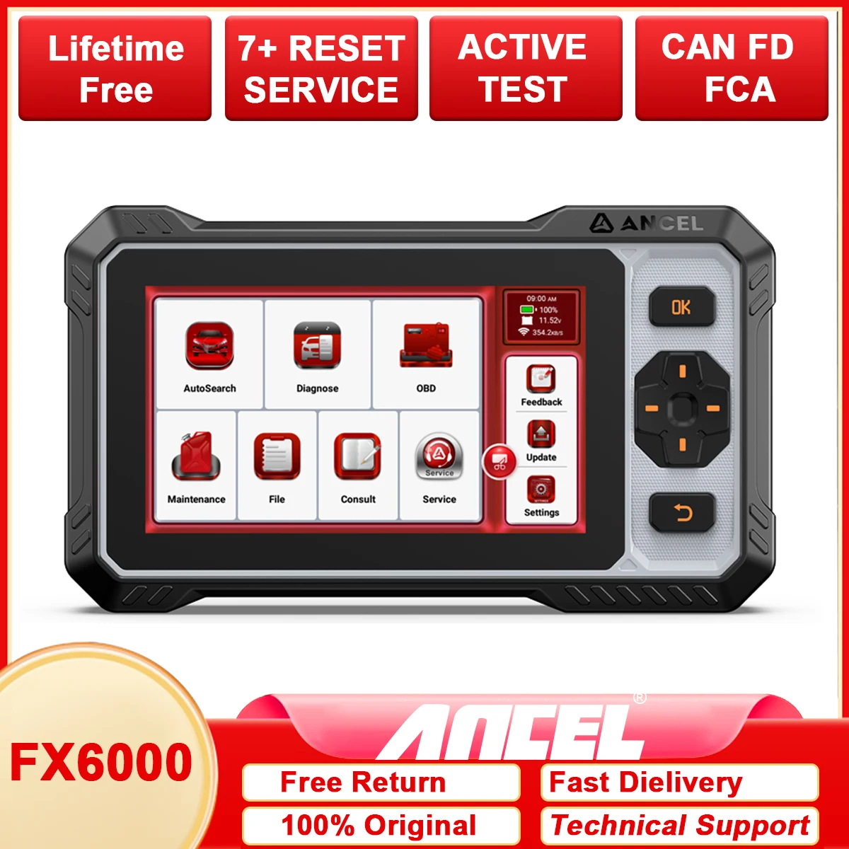 

ANCEL OBD2 Scanner 4 System Diagnostic 6.2 inches Screen ETC BMS Oil SAS EPB ABS Reset Bi-directional OBD Tools FCA SGW CAN FD