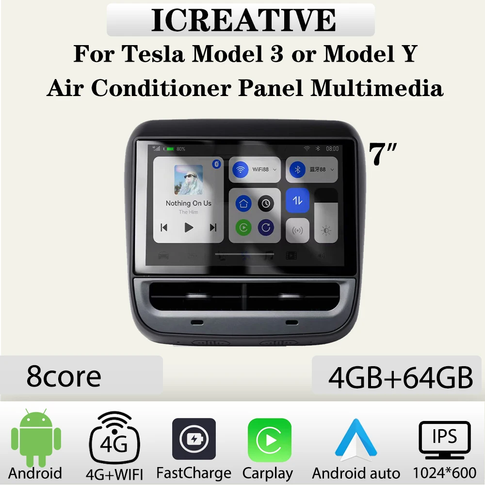 Per Tesla Model 3 o Model Y Car Rear Air Conditioner Panel Display schermo da 7 pollici 4G 64G Android Multimedia Carplay Vedio Player