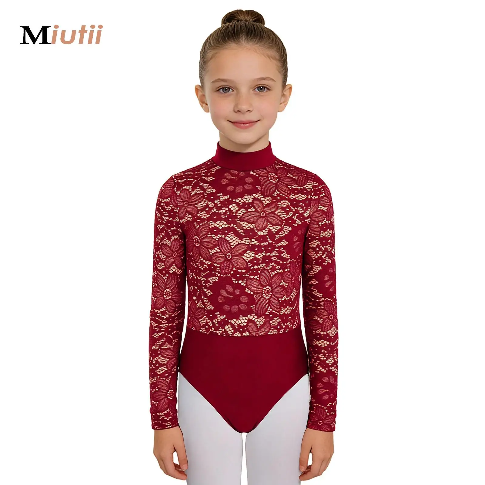 

Girls Kids Dance Leotard Child Ballet Costume Lace Skate Gymnastics Bodysuit Lace Bodice Leotard Long Sleeve Ballerina Costume