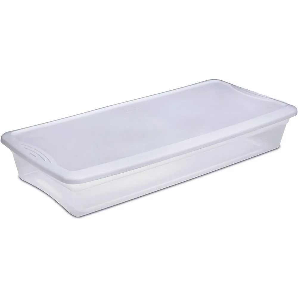 

41 Qt Underbed Storage Box, Stackable Bin with Lid, Plastic Container to Organize Bedroom, Clear Base