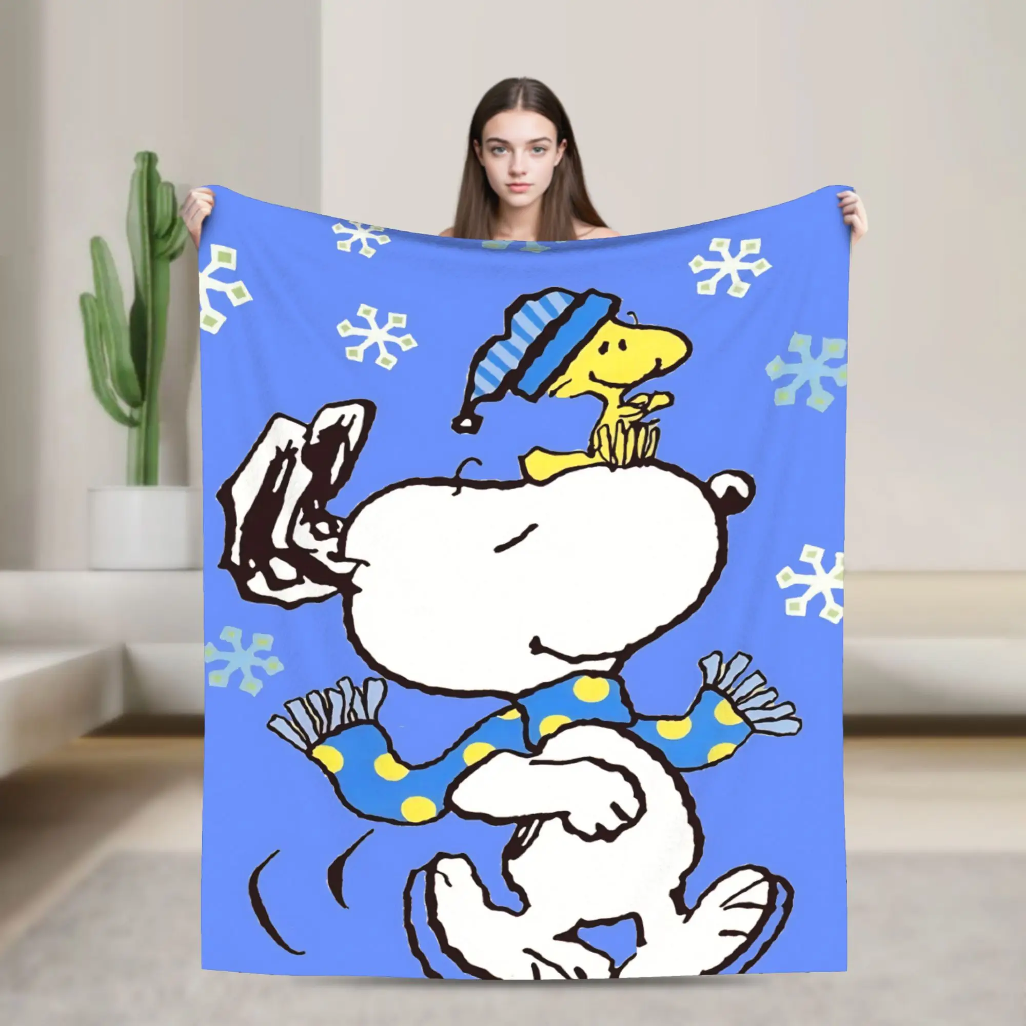 Snow S-Snoopys Xmas Christmas Plush Blanket  Vintage Throw Blankets for Home 150*125cm Rug Piece