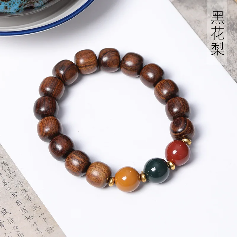 Black rosewood vintage-style DIY three-color bracelet single-loop unisex model, decorative prayer beads
