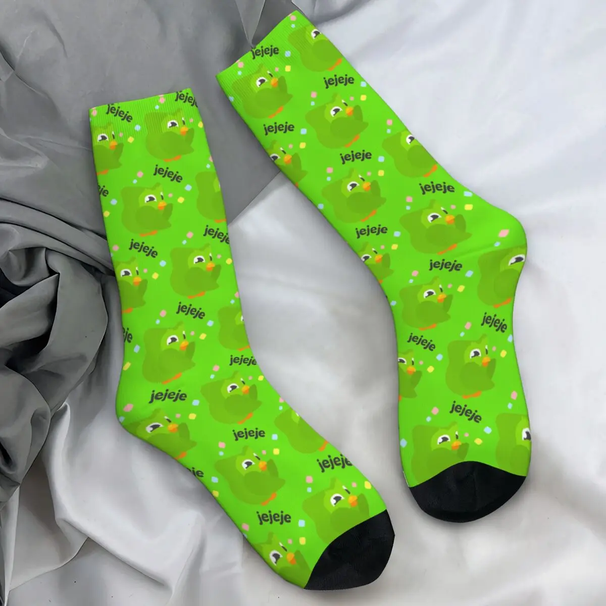 Duo With Hooty Face Stockings Duolingo Owl Duo Printed Elegant Socks Autumn Non Skid Socks Adults Men Cycling Medium Soft Socks