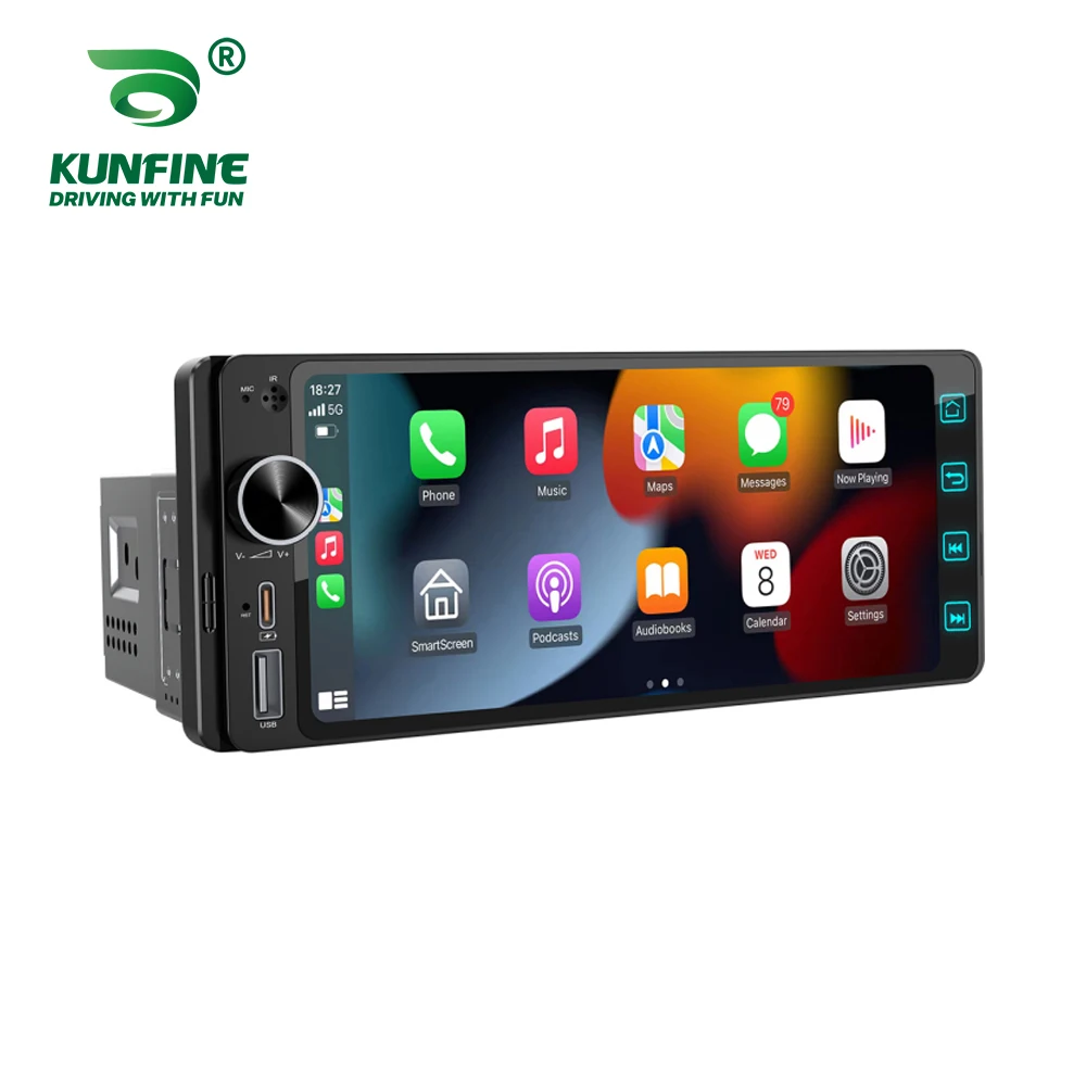 

KUNFINE Universal Car Radio 6.25" 1Din Player Car Stereo Video MP5 Player Build-in Carplay Android Auto Bluetooth USB&Type-C