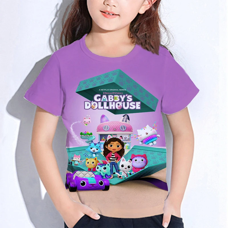 Kids Gabby's Dollhouse T-shirts Gabby Cat Short Sleeves Toddler Summer Short Sleeve Tshirt Boys Girls Tee Tops