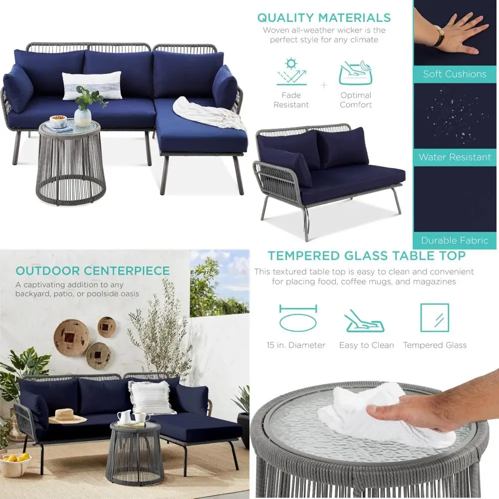 

Outdoor L-Shaped Rope Woven Patio Sofa Set with Cushions for Backyard and Porch Conversation Area