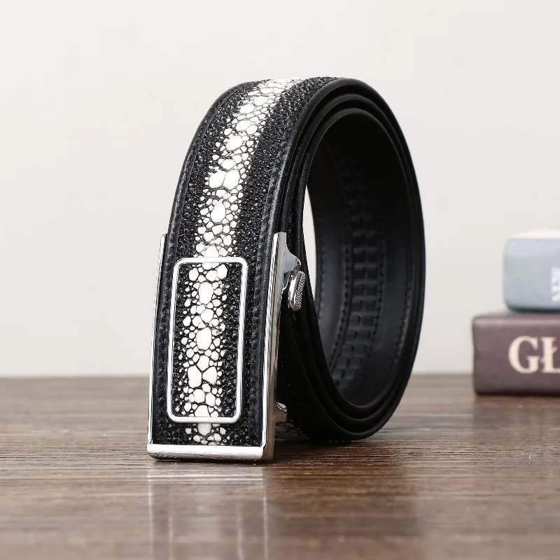 新しい-38-センチメートルパールフィッシュグレイン本革メンズ自動ベルトクラシックファッション