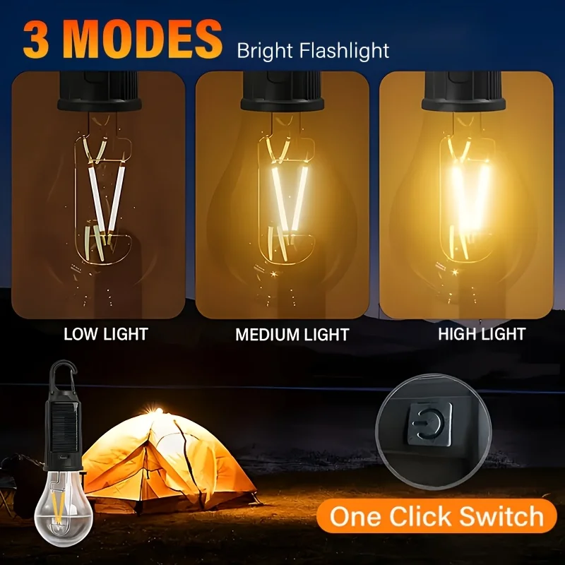 Outdoor Hanging Lamp Solar Camping Lamp Bulbs USB&Solar Charge Emergency Light Hook Up Portable Lantern Night Lights