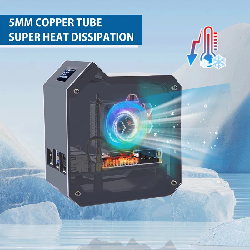 GeeekPi Raspberry Pi 5 ABS Mini Tower Complete Kit With Cooler Ice Tower 0.96 Screen Dispaly Power Supply For Raspberry Pi 5