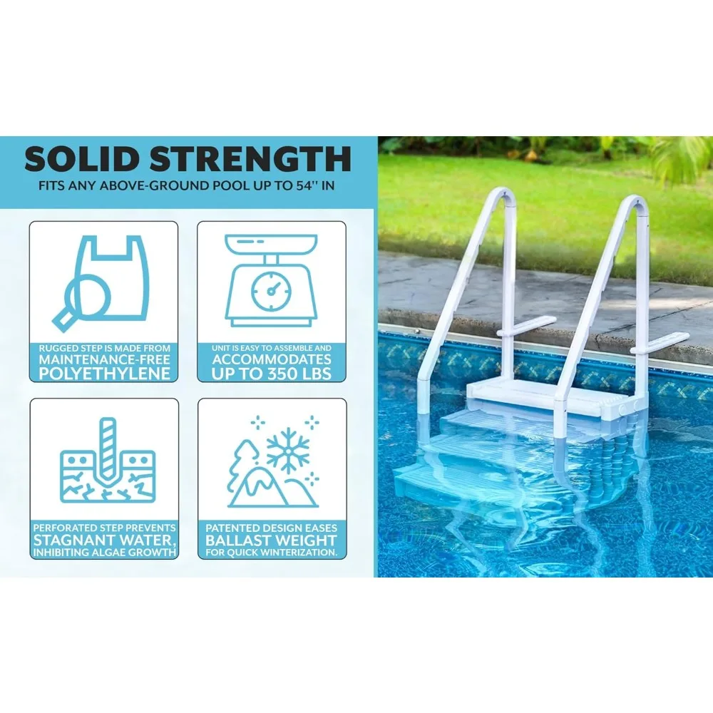 Escada de piscina de trilho duplo montada no deck para piscinas acima do solo de 48-54 polegadas