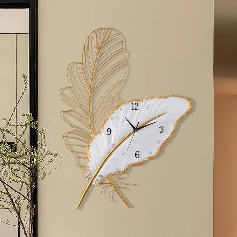 LED Feather Wall Lamp Clock High-end Feeling Bedroom Bedside Corridor Living Room Decoration Resin Clock Wall Lamp Free Shipping