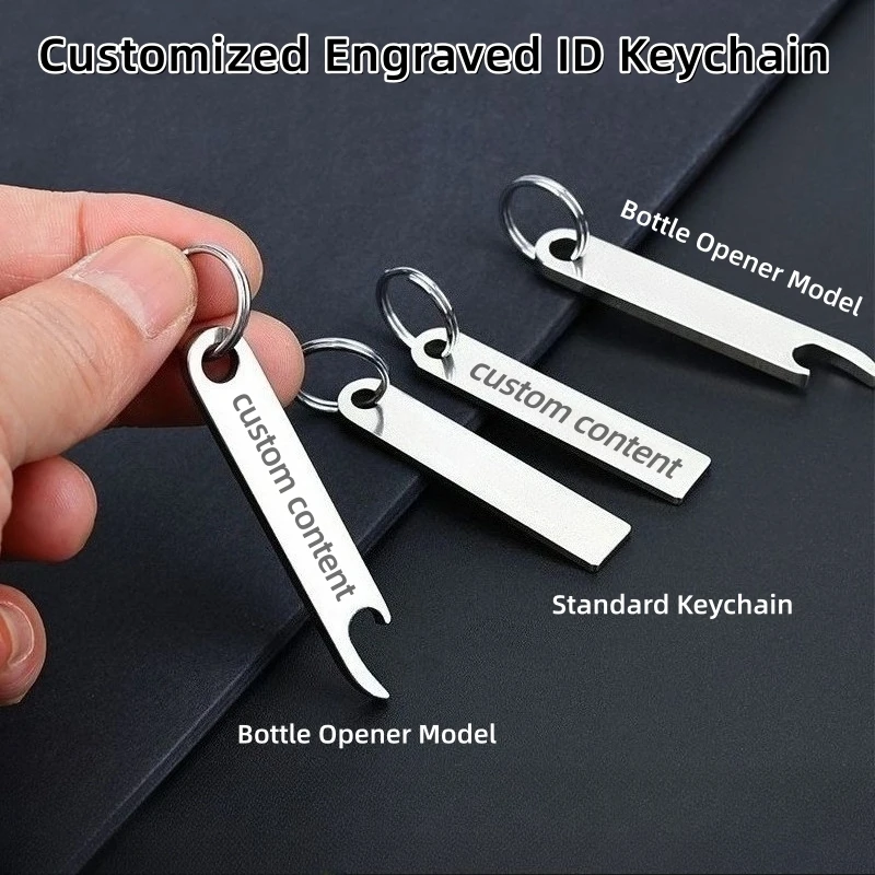 

Customized Keychain Bottle Opener Laser Engraving Stainless Steel Openers Car Keychain ID Name Tag Number Tag Pendant