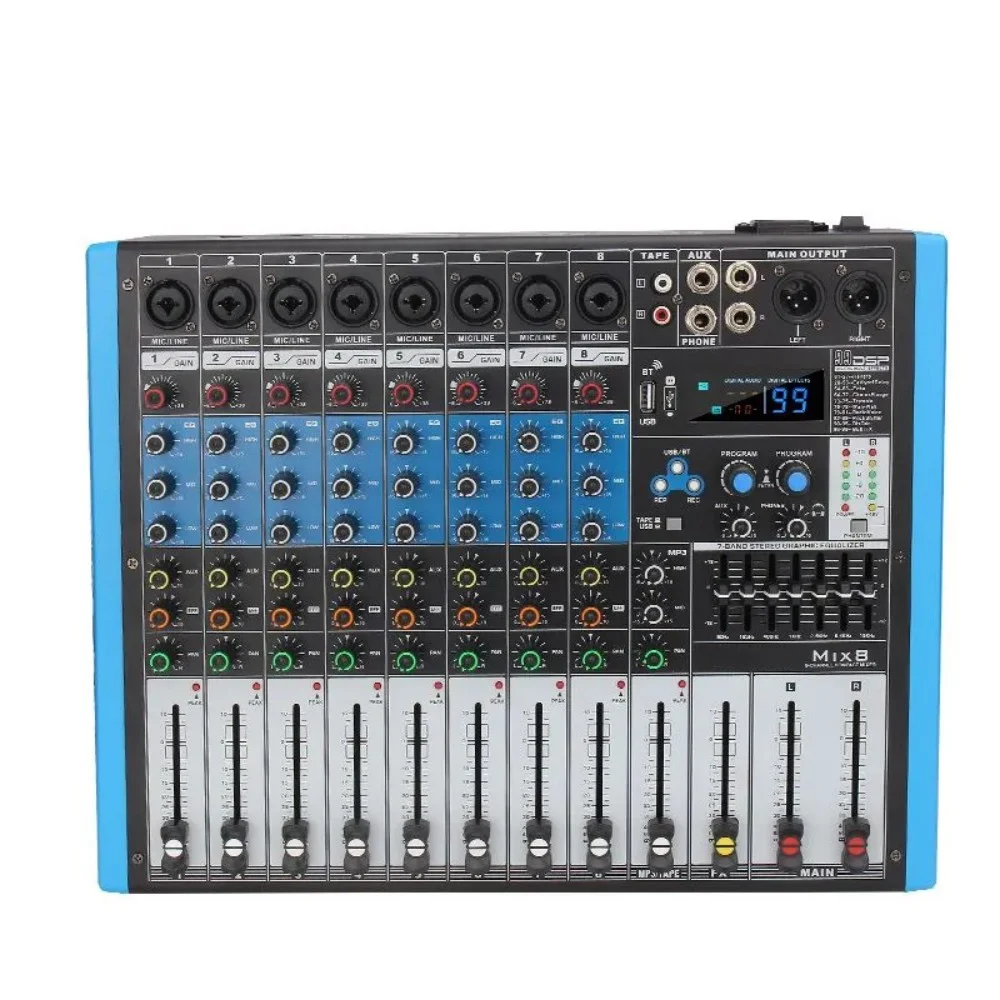MIX8 Professional Audio Mixer 8-Channel Digital Audio Console with USB Connectivity Video & Lighting Equipment
