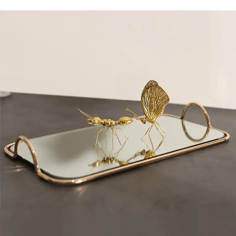 Metal Glass Mirror Storage Tray Gold Oval Dotted Fruit Plate Small Items Jewelry Display 45*30cm/35*20cm