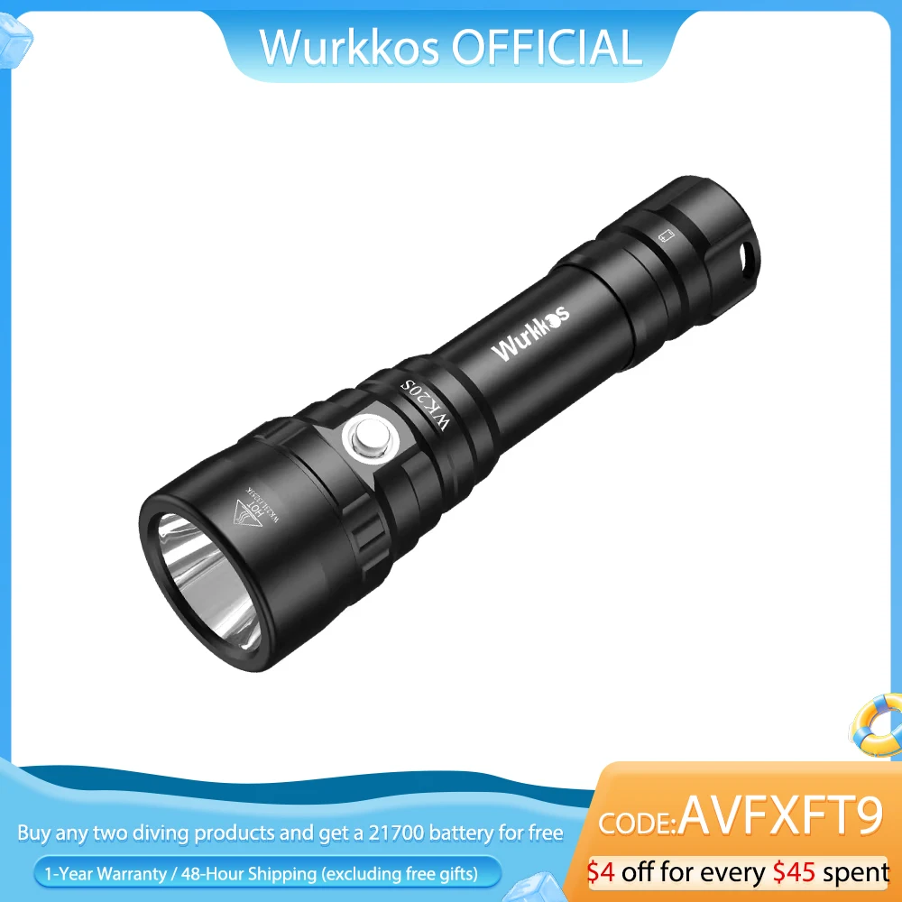 Wurkkos WK20S Powerful Diving Flashlight IPX8 Waterproof Scuba Dive Light Rechargeable Max 2000 Lumen SST40 HD LED 4 Modes