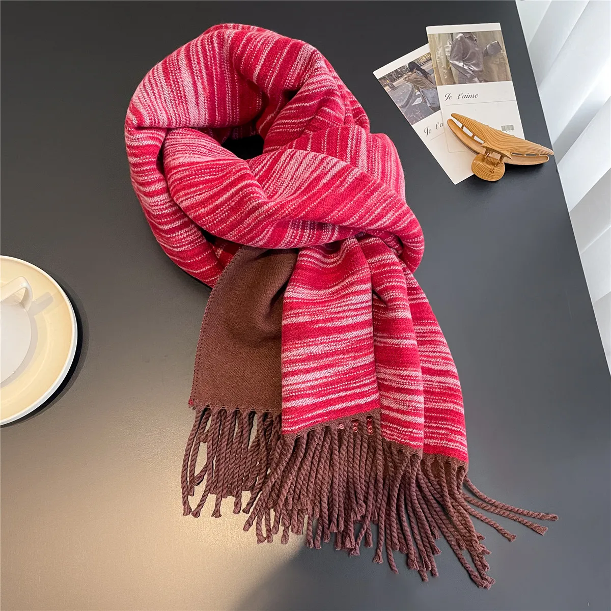 Striped Warm Thickeing Solid Korean Scarf for Women for Pathwork Stay Warm 2024 News Ladies Female Scarf Winter Autumn R61