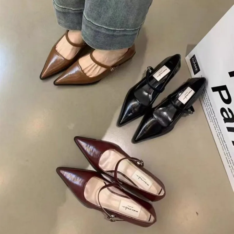 2024 Spring New Pointed Style Versatile Western Style Single Shoes Women\'s Shoes Medium High Heels French Style