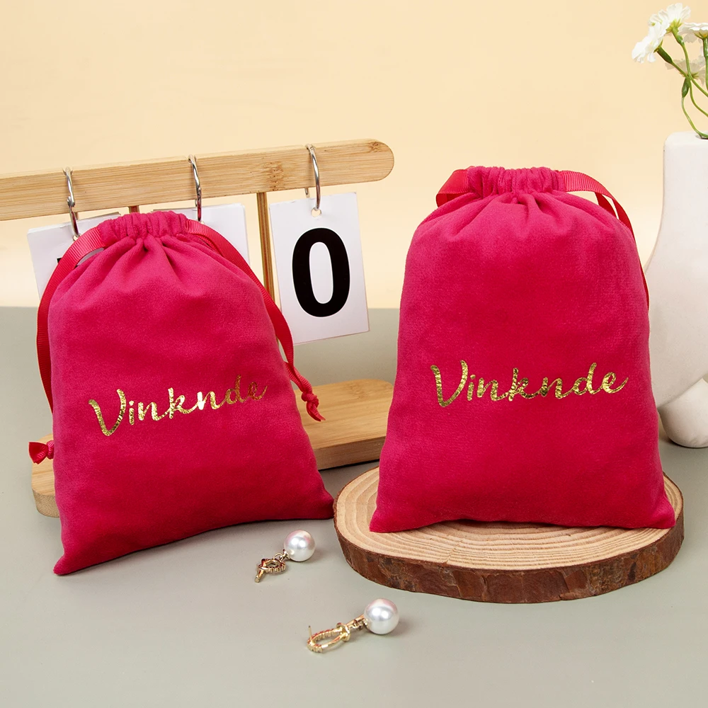 100 قطعة شعار مخصص المخملية مجوهرات حقيبة أقراط خواتم ماكياج الحقيبة الشريط الرباط أكياس شخصية عيد الميلاد هدايا الزفاف #5