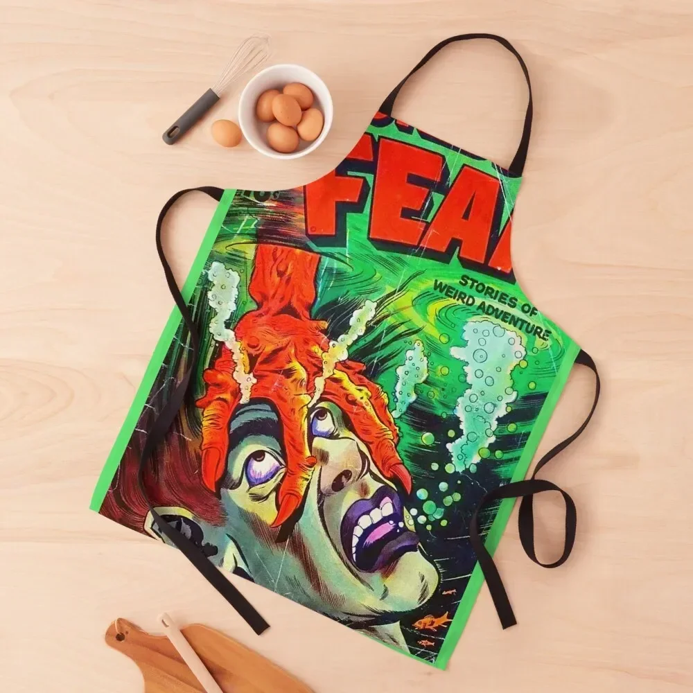 Worlds of Fear #9 - Classic Vintage Retro Horror and Suspense Comic Book Cover Apron Kitchens Men Womens Dresses Apron