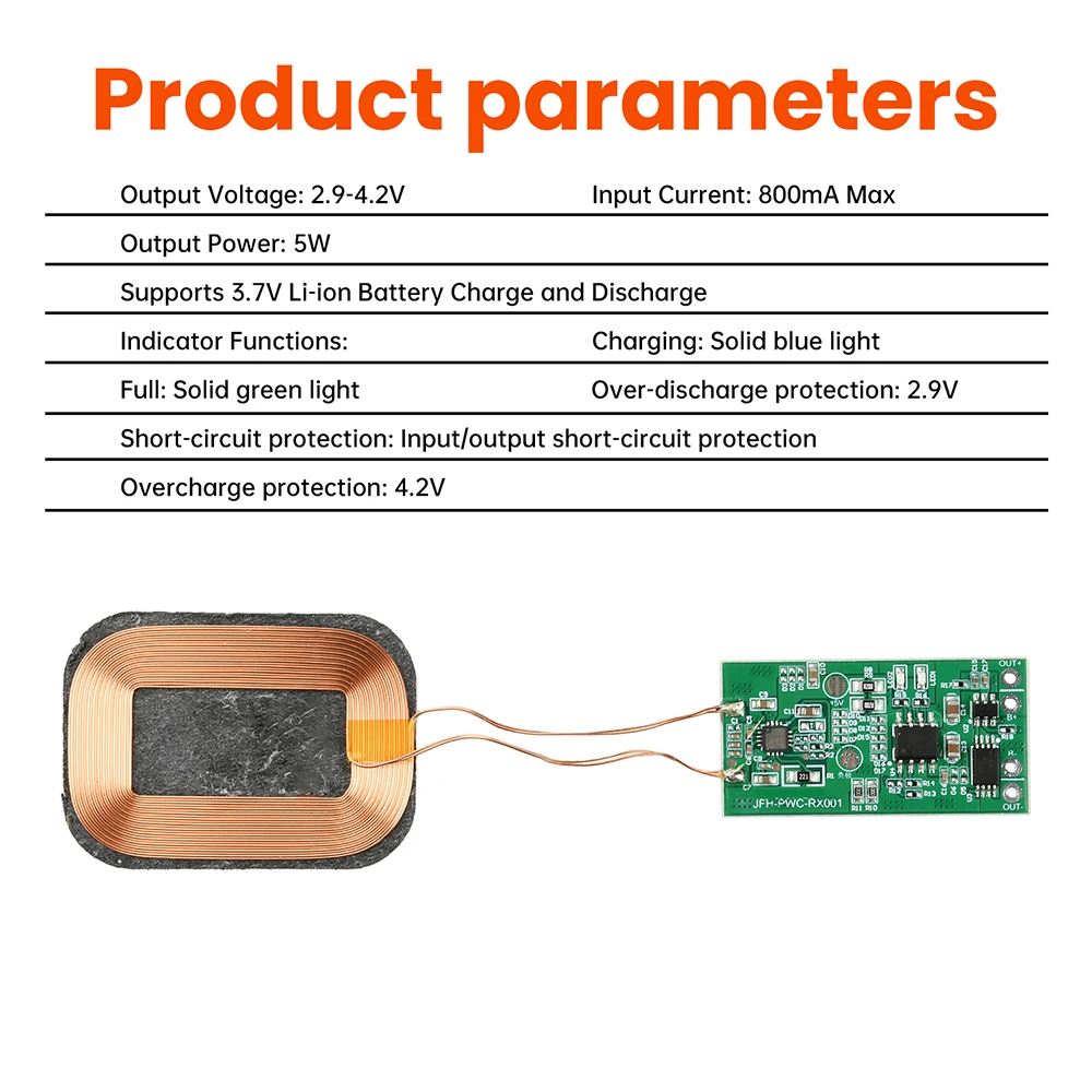 5W Kabelloses Ladeempfängermodul 3,7V Batterie-Lade- und Entladefunktion für Batterie-Schreibtischlampe und Kopfhörer-Modifikation – Detail 11