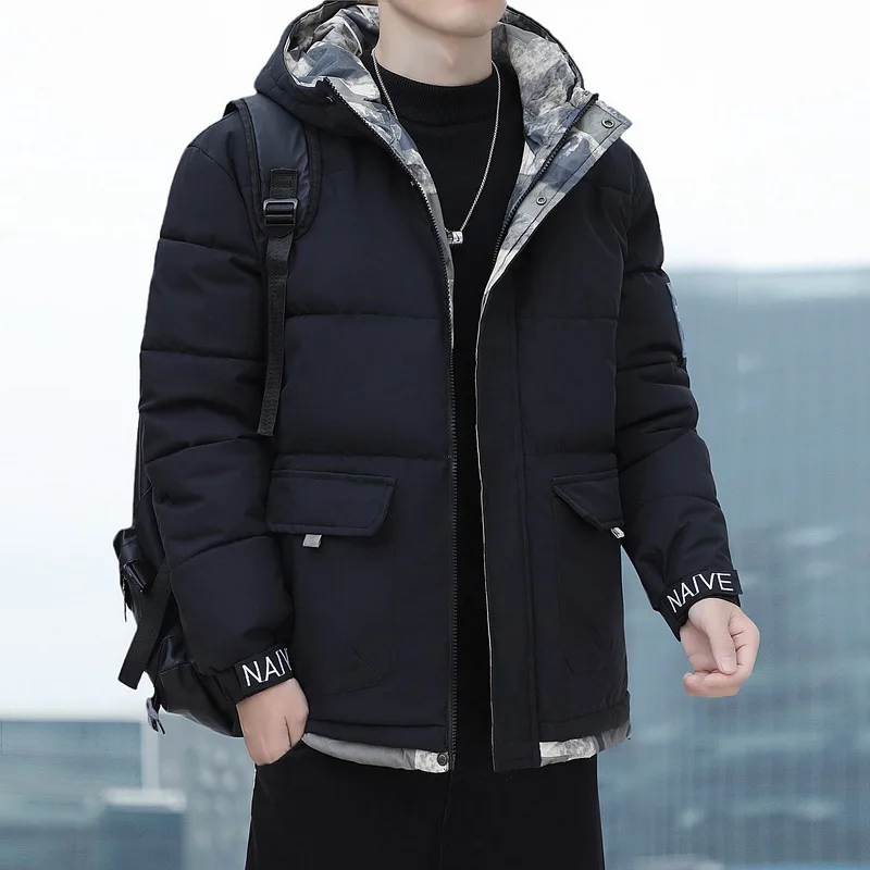 2025 Winter Men Down Jacket Thicken Cold-proof Long Sleeve Male Outerwear Fashion Contrast Color Versatile Man Hooded Coat