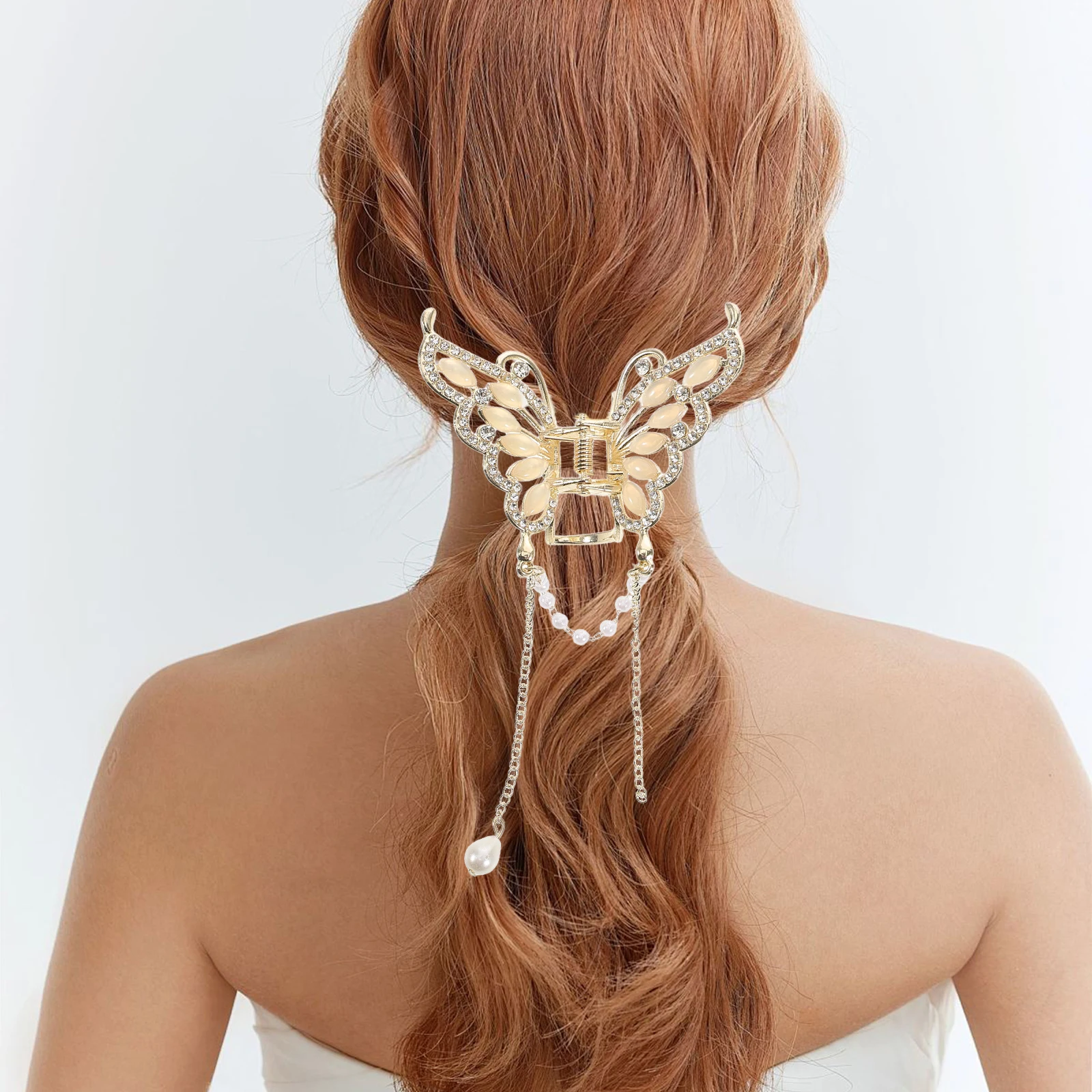 

Butterfly Hair Clip Cat's Eye Stone Glitter Tassel Hairpin Elegant Accessories for Girls Claw Clips Fancy Barrettes