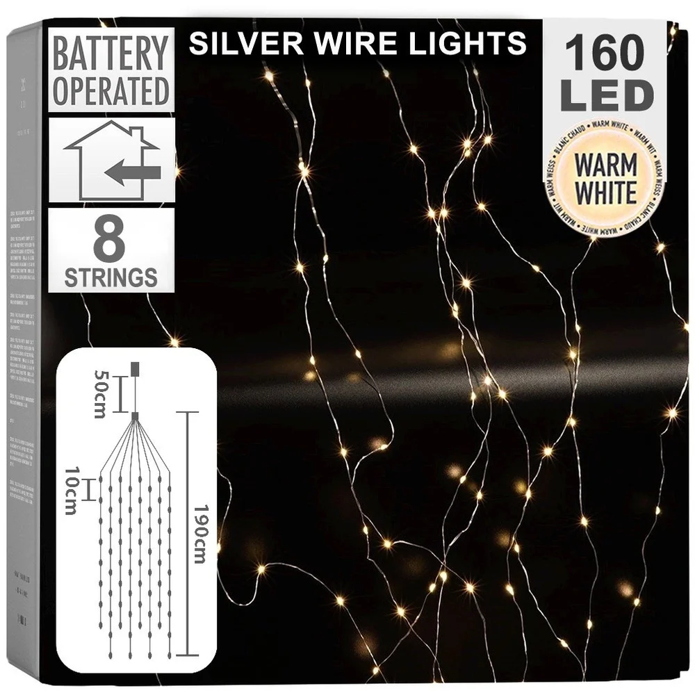 Kerstboomverlichting met draad, 160 LED's, 190 cm.