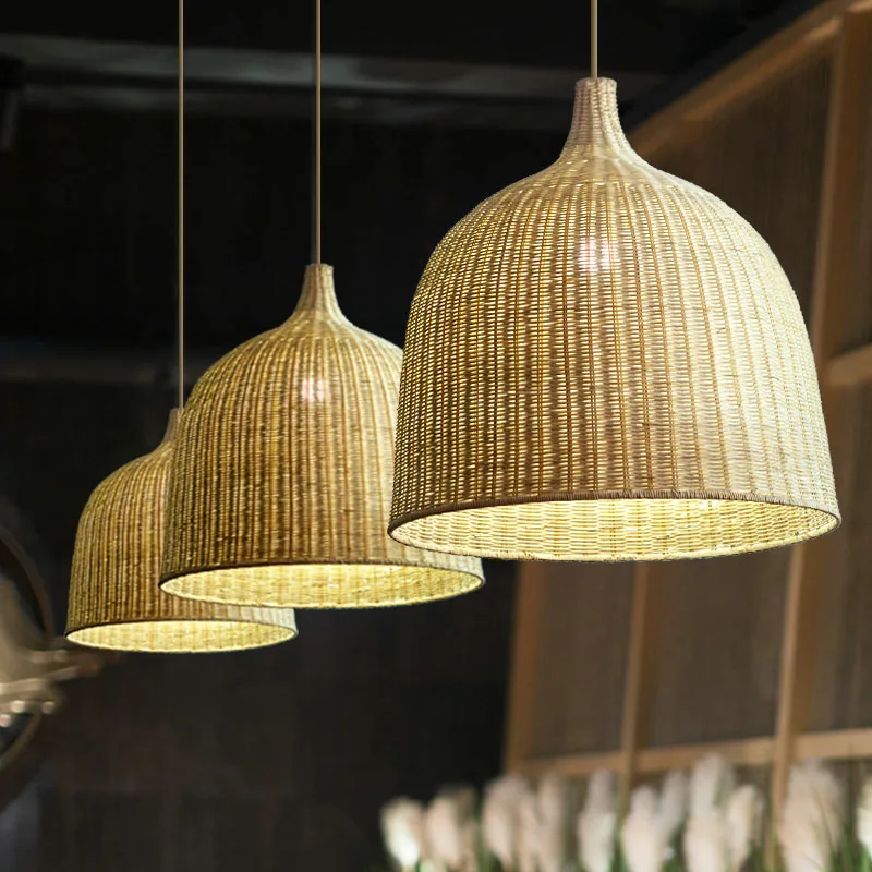 Creative Bamboo Chandelier for Restaurant Room, Outdoor Hand-woven Lighting Rattan Lampshade, Home Supplies, Bedside Lamp