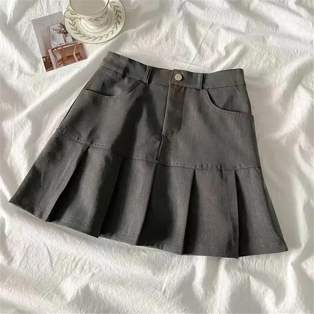 Pleated Skirt Women Y2k Harajuku White Pencil Skirt Uniforms Safety Pants Summer Solid Color Casual Mini Kawaii Skirt Fashion