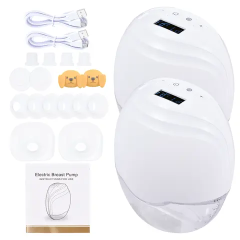 Modern 2pcs Electric Breast Pump Manual Milk Pump Lightweight IP21 Waterproof Food-grade Material LED Display 8 Adjustable