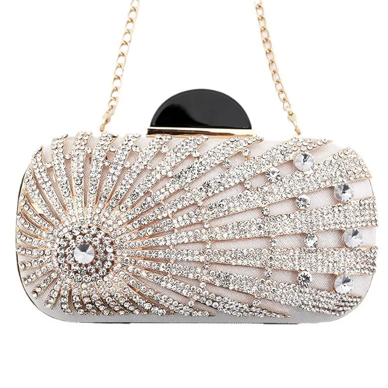 

Rhinestone Diamond Hollow Fashion Dress Hand-held Evening Dinner Bag Shoulder Messenger Chain Bag Pochette Elegante Da Cerimonia