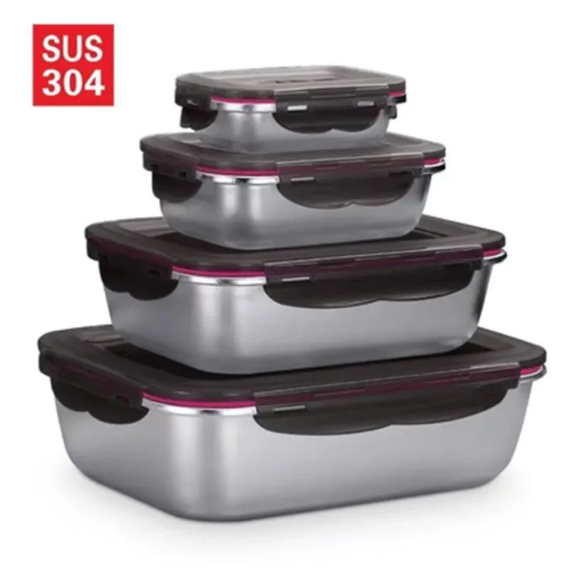

304 Stainlesss Steel Leak Proof Picnic Box Lunch Box with Lid Bento Box Food Storage Containers For Kids Portable Food