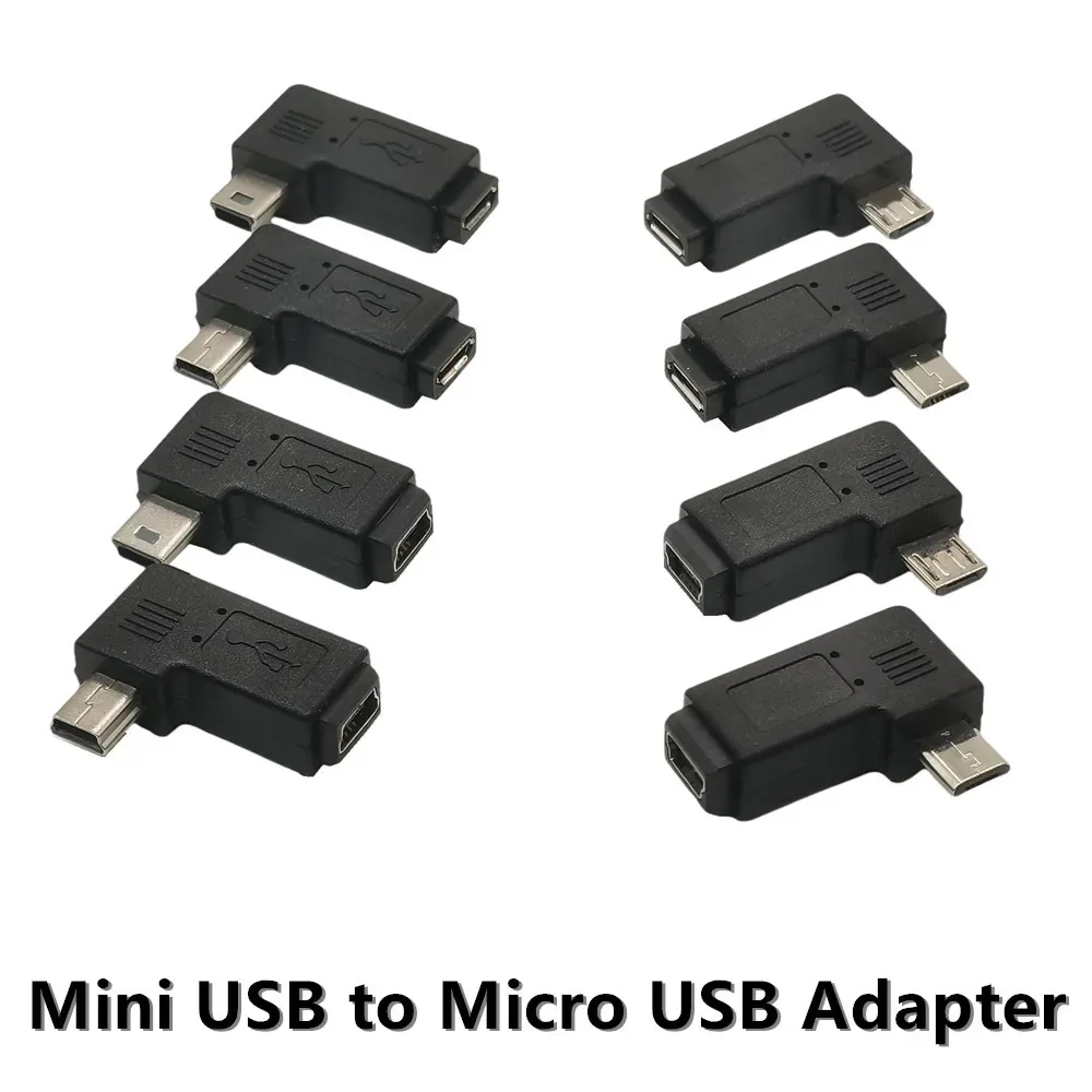 New Mini USB to Micro USB Adapter Plug 90 Degree Left&Right Angle Micro USB Male to Mini USB Female Type B Connector Charge Data