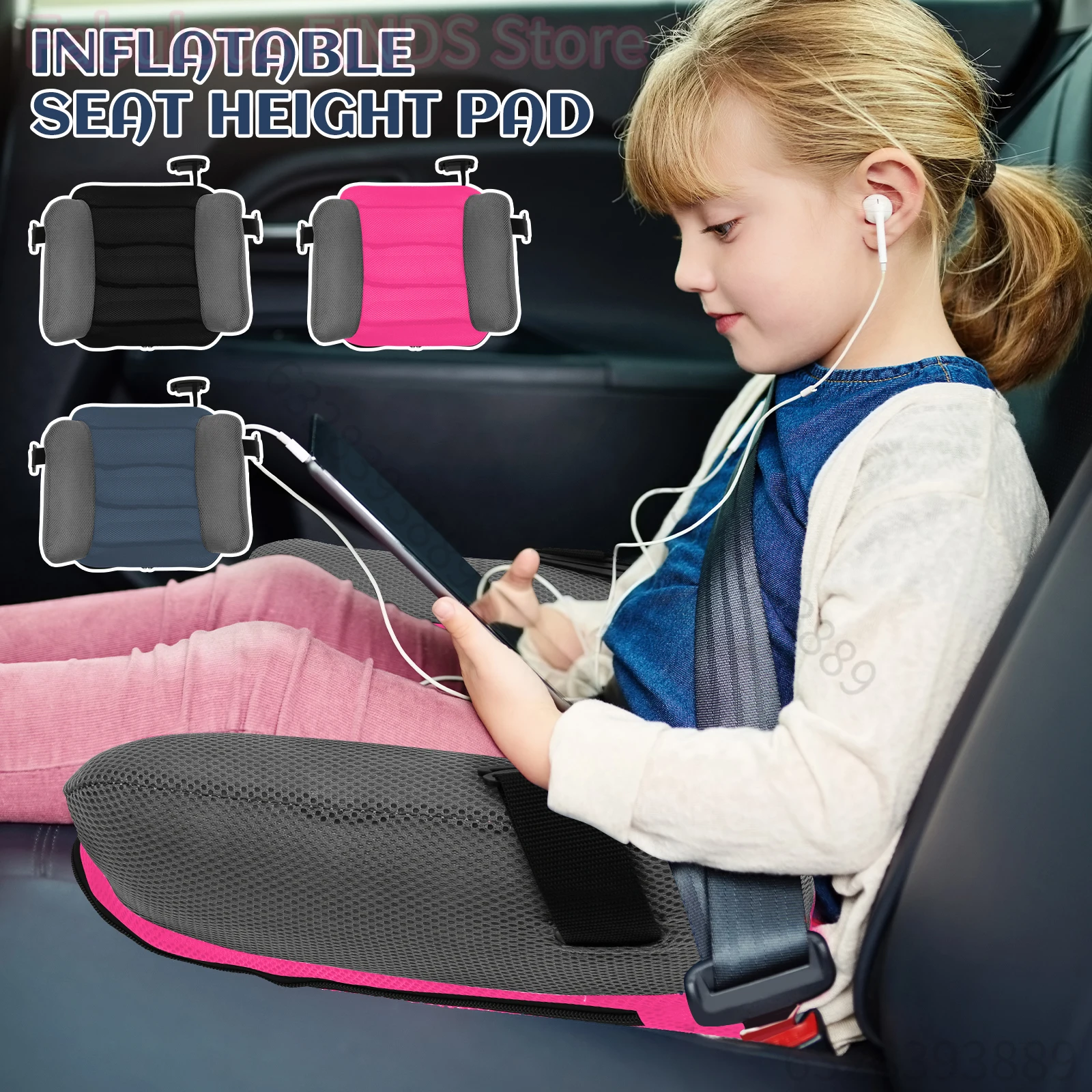 Auto opblaasbare stoelverhoger PVC universeel reizen draagbaar boosterkussen met opbergtas voor kinderen comfort en veiligheid reizen - afbeelding 2