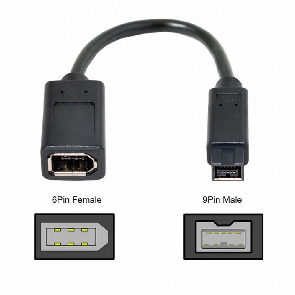 Cable adaptador para cámara digital IEEE 1394 6 pines hembra a 1394b 9 pines macho Firewire 400 a 800 Cable 20 cm