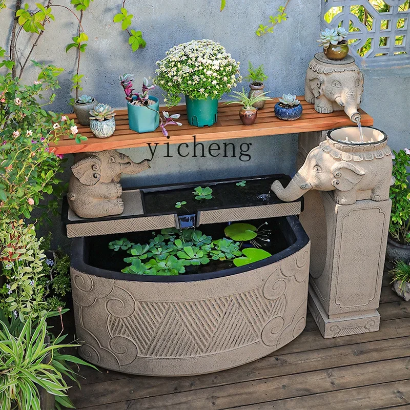 A30  courtyard flowing water landscape outdoor fountain waterfall balcony garden layout outdoor rockery fish  circulating water
