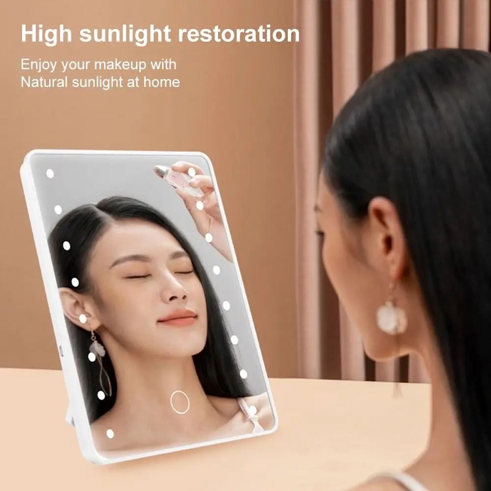 Luminous Touch Makeup Mirror Dimmable Charging Table Makeup Mirror with Stand 3 Color Light Vanity Mirror Beauty Mirror