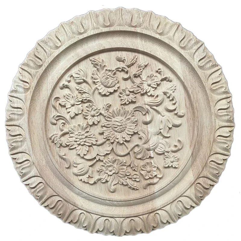 26cm 30cm Round Onlay Applique Wooden Wood Carving Decal Furniture Wall Corner Decor for Cabinets Windows Mirrors
