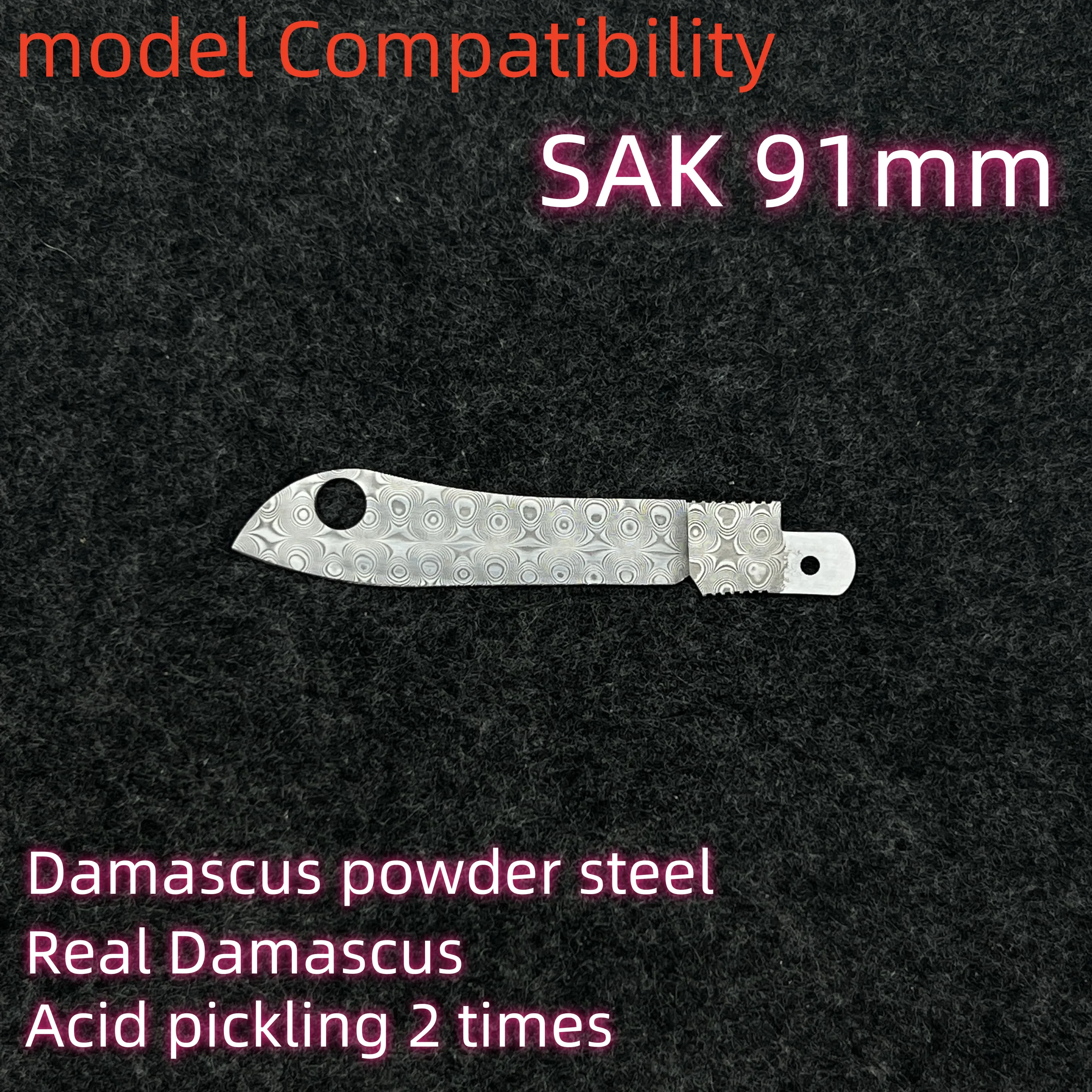 Handmade Damascus Steel with quick-opening hole Replacement Blade for 91mm Victorinox Swiss Army Knife SAK DIY Accessories
