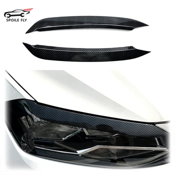 2 pièces pour VW Polo 2019 2020 lampe de phare de voiture sourcil paupière lèvre moulage revêtement d'habillage noir brillant ou Fiber de carbone Look corps Kit